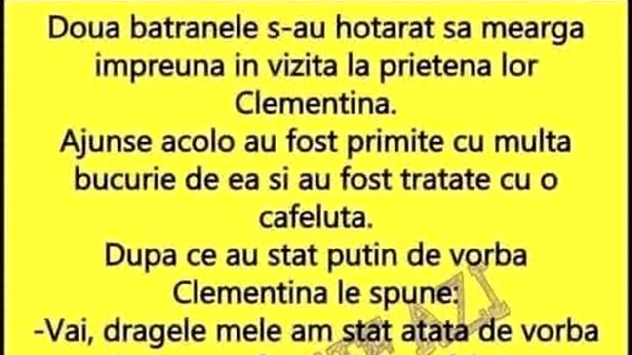BANCUL ZILEI | Două bătrâne merg în vizită la prietena lor, Clementina