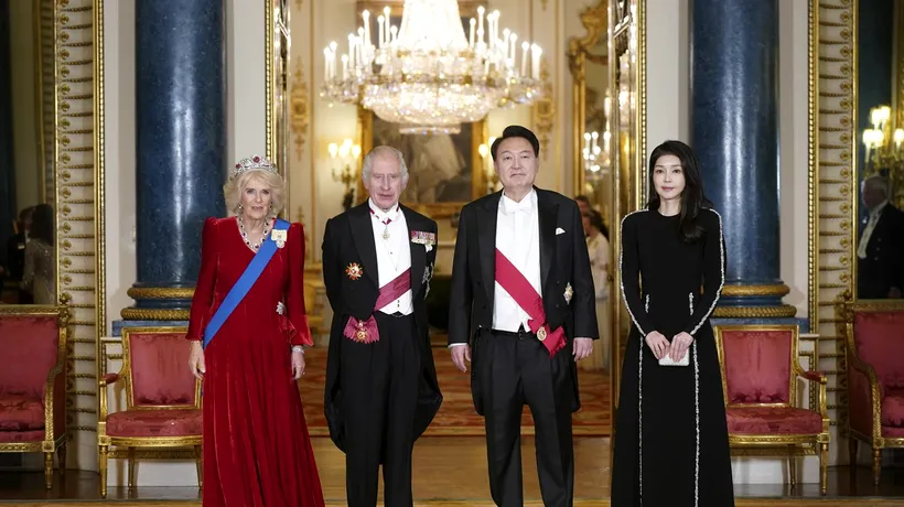 FOTO | Preşedintele sud-coreean Yoon Suk Yeol, primit de regele Charles la Londra. Lux și opulență la banchetul de stat