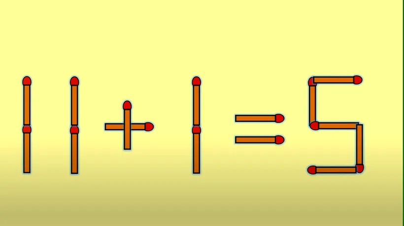 Test de inteligență pentru genii | Corectați 11 + 1 = 5, mutând un singur chibrit