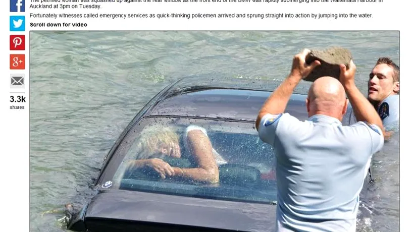O femeie, salvată miraculos după ce a plonjat cu BMW-ul într-un râu