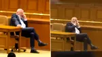 Răsturnat pe scaunul chestorilor, deputatul liberal Gigel Ştirbu a vorbit la telefon şi şi-a expus şosetele vărgate de pe scena plenului
