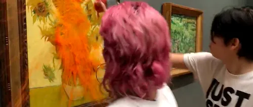 VIDEO Una dintre cele mai faimoase lucrări semnate de van Gogh a fost vandalizată. Doi activiști de mediu au aruncat cu supă de roșii pe tabloul Floarea soarelui