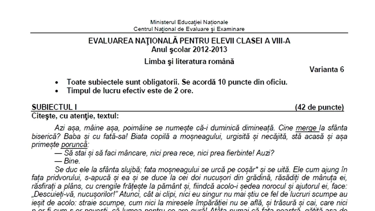 EVALUARE NAȚIONALĂ 2013. Ce subiecte au primit olimpicii la limba română