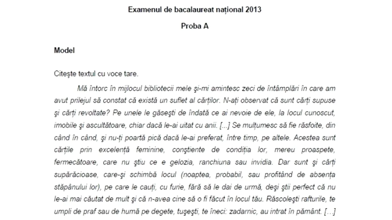 BACALAUREAT 2013. Subiecte la ROMÂNĂ proba orală la BAC 2013. UPDATE