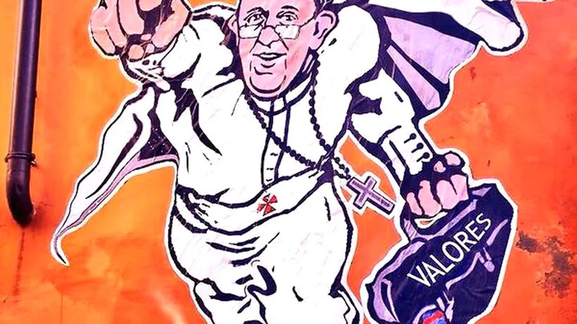 Imagine graffiti în care Papa Francisc apare în rol de Superman, postată pe Twitter de Vatican
