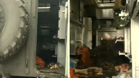 VIDEO| Dieta de groază a militarilor ruşi aflaţi pe front. Ce au descoperii ucrainenii într-o bucătărie mobilă abandonată