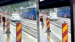 Un bucureștean grăbit a rămas cu Loganul „înfipt” în betonul proaspăt turnat, chiar pe linia de tramvai. Imagini virale