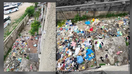 VIDEO | Locatarii unui bloc din Bacău aruncă gunoiul direct pe geam. Resturi menajere, bucăţi de mobilier sau chiar moloz „zboară” în faţa blocului