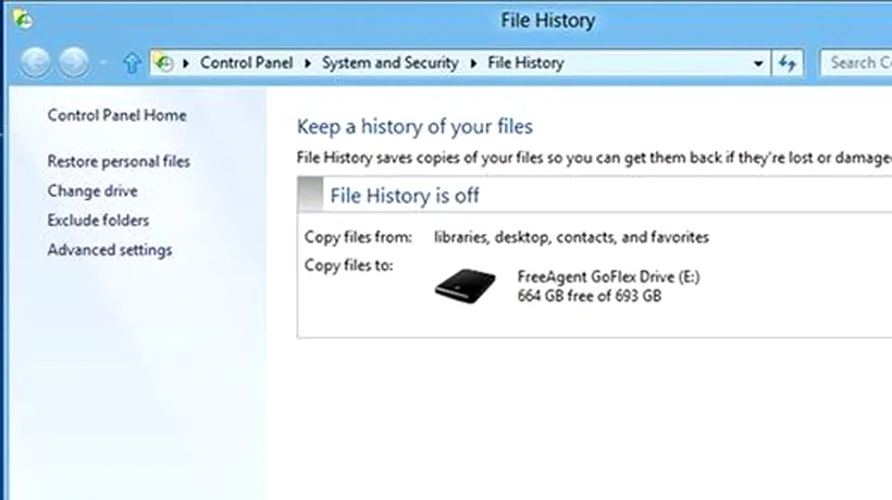 File History, protecția superioară a datelor din Windows 8