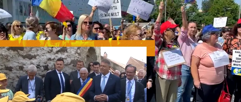 FOTO-VIDEO | Președintele României, IRONIZAT de mai mulți profesori care protestează în centrul Craiovei. I-au cântat „O lume minunată”