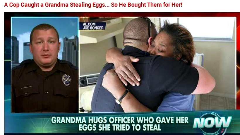 Retrospectivă 2014. Un polițist american a prins o femeie care a furat ouă. Gestul lui a emoționat-o pe femeie până la lacrimi