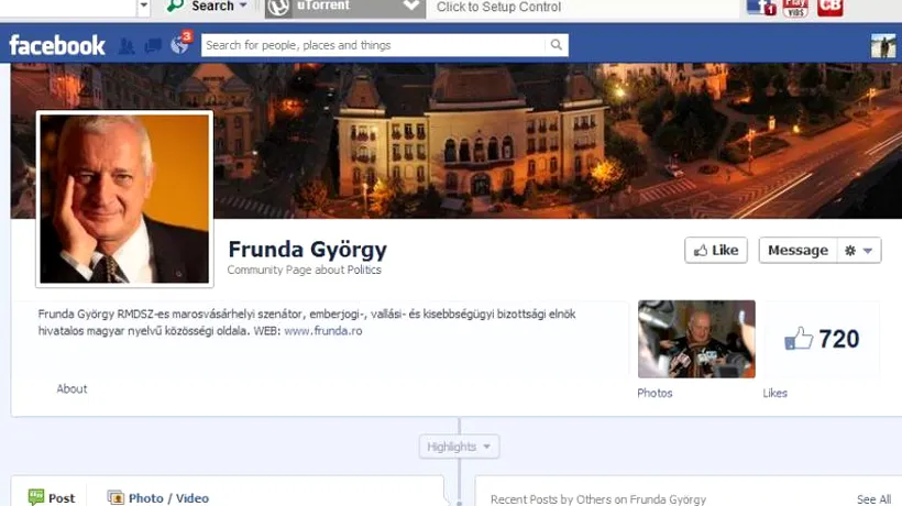 Primele rezultate la ALEGERI PARLAMENTARE 2012 îl fac pe Gyorgy Frunda să lanseze apeluri insistente pe Facebook: Nu atingem pragul. Să ducem pe toată lumea la urne