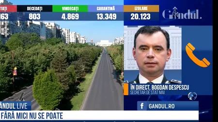 GÂNDUL LIVE. Bogdan Despescu, secretar de stat în MAI. „Ne bucură foarte mult că faptele cu violență au scăzut foarte mult” / Cum vor acționa forțele de ordine după 15 mai