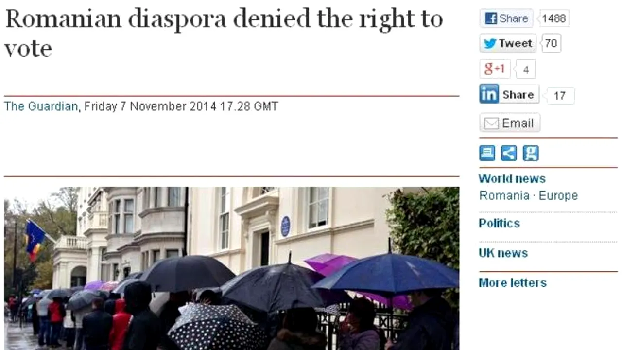 The Guardian publică scrisoarea unei românce despre alegerile din străinătate: „Vreau ca lumea să știe că mi-a fost refuzat dreptul constituțional la vot