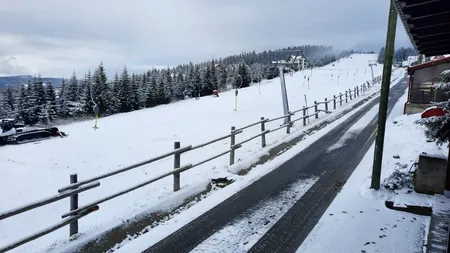 FOTO-VIDEO. A nins abundent în ultimele ore în stațiunea Rânca, din județul Gorj. Se poate schia, deși mai sunt două săptămâni până începe vara