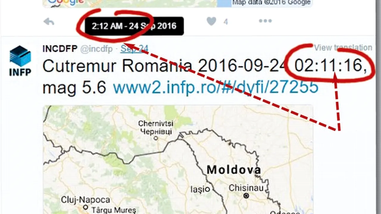 Sistemul de alertare al INFP, ''prăbușit'' după cutremurul de vineri noaptea: ''Am reușit să transmitem doar pe Twitter''