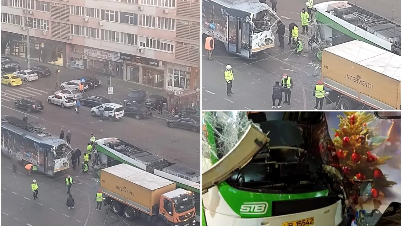 Două tramvaie s-au ciocnit în Capitală. Cei doi vatmani și un călător au ajuns la SPITAL