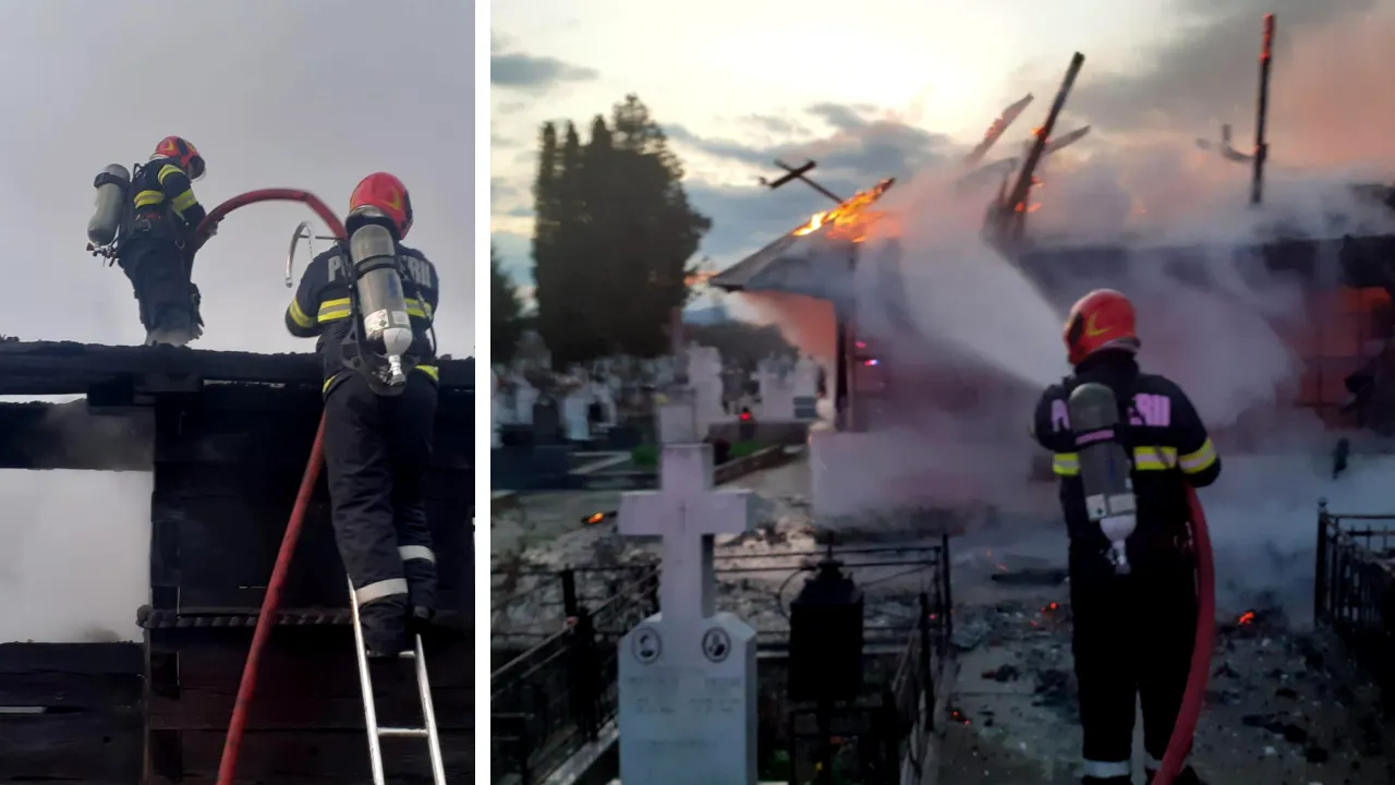 Incendiu la o BISERICĂ de lemn din Râmnicu Vâlcea. Lăcașul de cult este monument istoric vechi de 3 secole. Pompierii intervin de urgență
