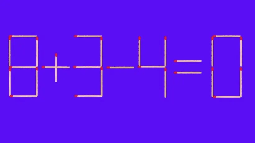 Test de inteligență | Mută un singur băț de chibrit și corectează eroarea din exercițiul 8+3-4=0