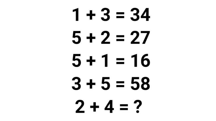 TEST IQ pentru matematicieni | Cât fac 2+4, dacă 1+3=34, 5+2=27 și 3+5=58?