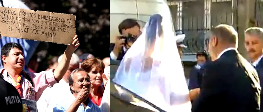 Piața Universității îi strică nunta lui Băsescu. Președintele, huiduit și la biserică, când o conducea pe EBA la altar