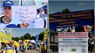 Profesorii au ieșit din nou în stradă, pe caniculă. Pentru ce au strâns sute de mii de semnături pe care le-au adus la Parlament