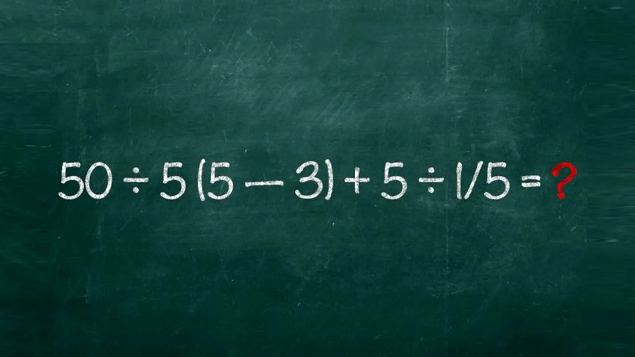 Test de inteligență | Calculați 50:5(5-3)+5:1/5, fără pix sau calculator!