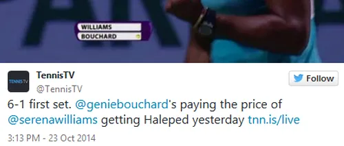 Ce va face Serena Williams în timpul partidei Halep-Ivanovici, de rezultatul căreia depinde calificarea americancei în semifinale