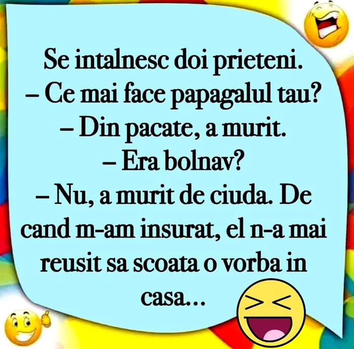 Bancul de marți Cei doi prieteni și papagalul defunct