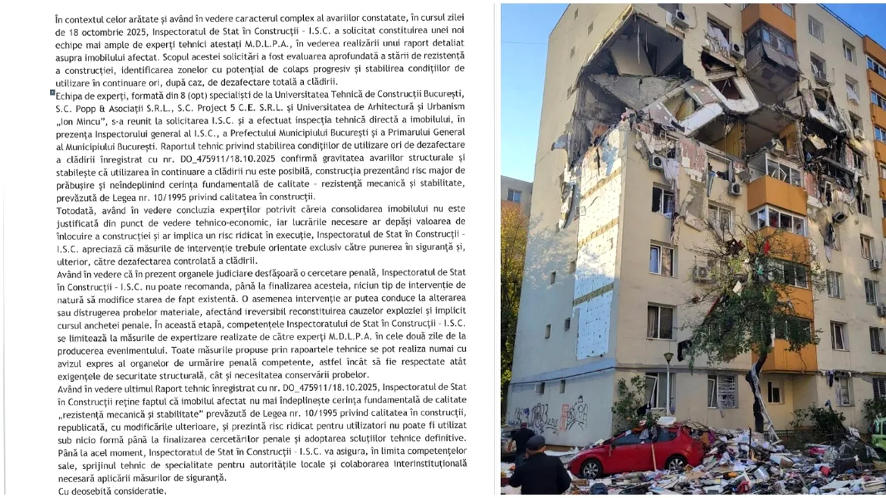 ISU și ISC se contrazic. Unii vor demolare, alții susțin ca se alterează probe și nu pot recomanda “niciun tip de intervenție până la finalizarea anchetei