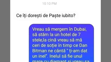 BANCUL ZILEI | „Ce îți dorești de Paște, iubito?”