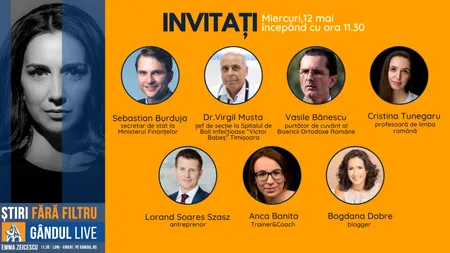 GÂNDUL LIVE. Dr. Virgil Musta și Vasile Bănescu, purtătorul de cuvânt al Bisericii Ortodoxe Române, printre invitații Emmei Zeicescu, pe 13 mai, de la ora 11.30