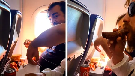 Ce au pățit acești doi români, după ce au fost filmați mâncând cârnați în avion. Imaginile au devenit virale în lumea întreagă