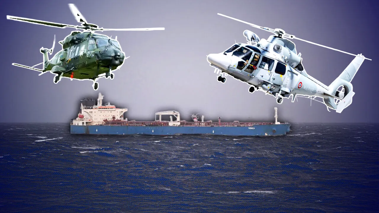 „Flota din umbră” a Rusiei, descompletată. Ce rol au jucat elicopterele franceze NH90 și AS565 Panther în operațiunea de capturare a petrolierului Grinch