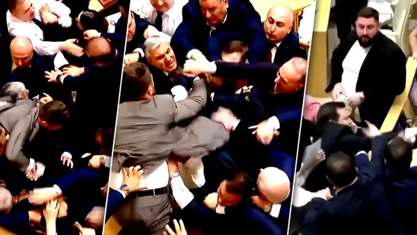 Bătaie în toată regula în Parlamentul Georgiei în timpul discursului premierului. De la ce a izbucnit scandalul