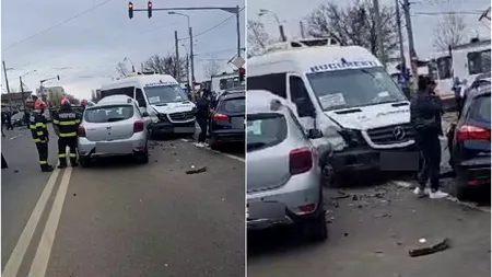 Accident grav în București cu 5 autoturisme și un microbuz: 12 persoane au ajuns la spital