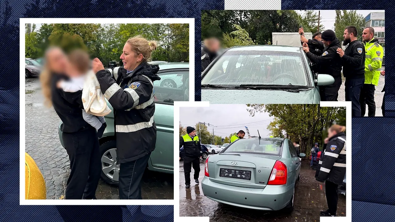 Intervenție cu final fericit! Polițiștii locali au reușit să-i salveze bebelușul Gabrielei, blocat în mașină