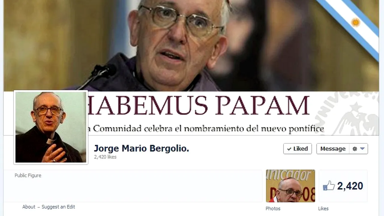 PAPA FRANCISC, JORGE MARIO BERGOGLIO, are pagină de Facebook: 