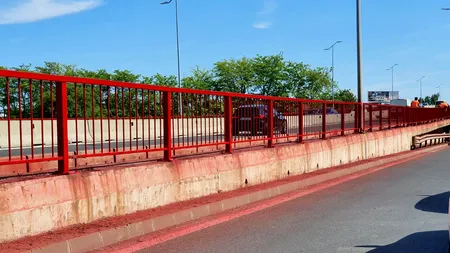 Imagini virale la Otopeni: „Dorel” a vopsit balustradele podului cu tot cu bordurile, mașinile parcate și vehiculele din trafic. Reacția unui oficial din Ministerul Transporturilor (FOTO, VIDEO)