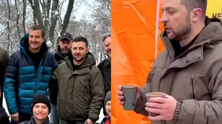 Bear Grylls a vrut să-i ofere o ciocolată lui Zelenski la Kiev. Forțele de securitate au intervenit imediat! „Bine, mușc eu primul...”