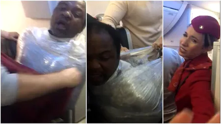 Scene șocante într-un avion Turkish Airlines. Pasager, tratat ca bagaj: a fost împachetat în plastic și legat cu scotch