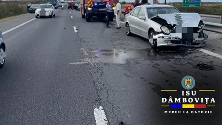 CARAMBOL cu zece mașini pe A1 Bucuresti-Pitești. Trafic oprit pe o bandă