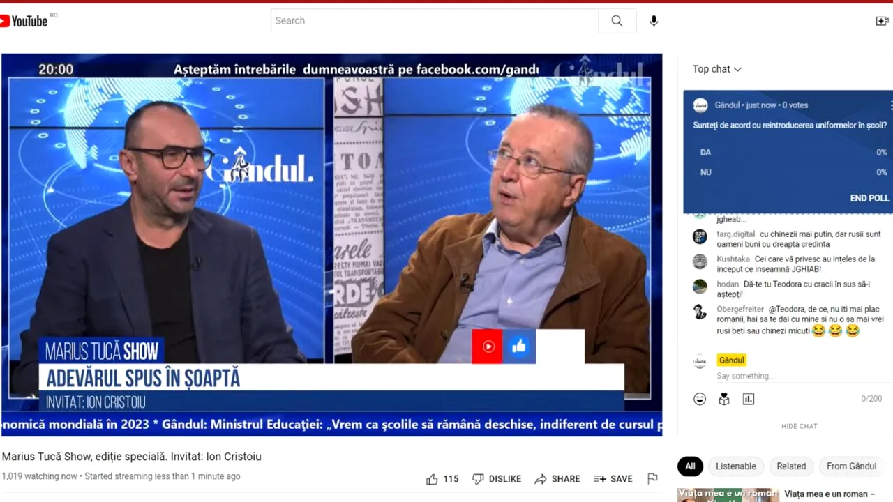 Poll Marius Tucă Show: „Sunteți de acord cu reintroducerea uniformelor în școli?”