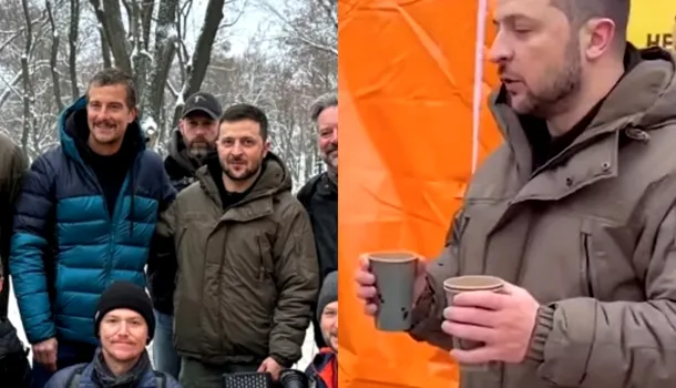 Bear Grylls a vrut să-i ofere o ciocolată lui Zelenski la Kiev. Forțele de securitate au intervenit imediat! „Bine, mușc eu primul…”