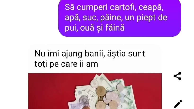 Bancul de miercuri | Să cumperi cartofi, ceapă, apă, suc, pâine, un piept de pui, ouă și făină