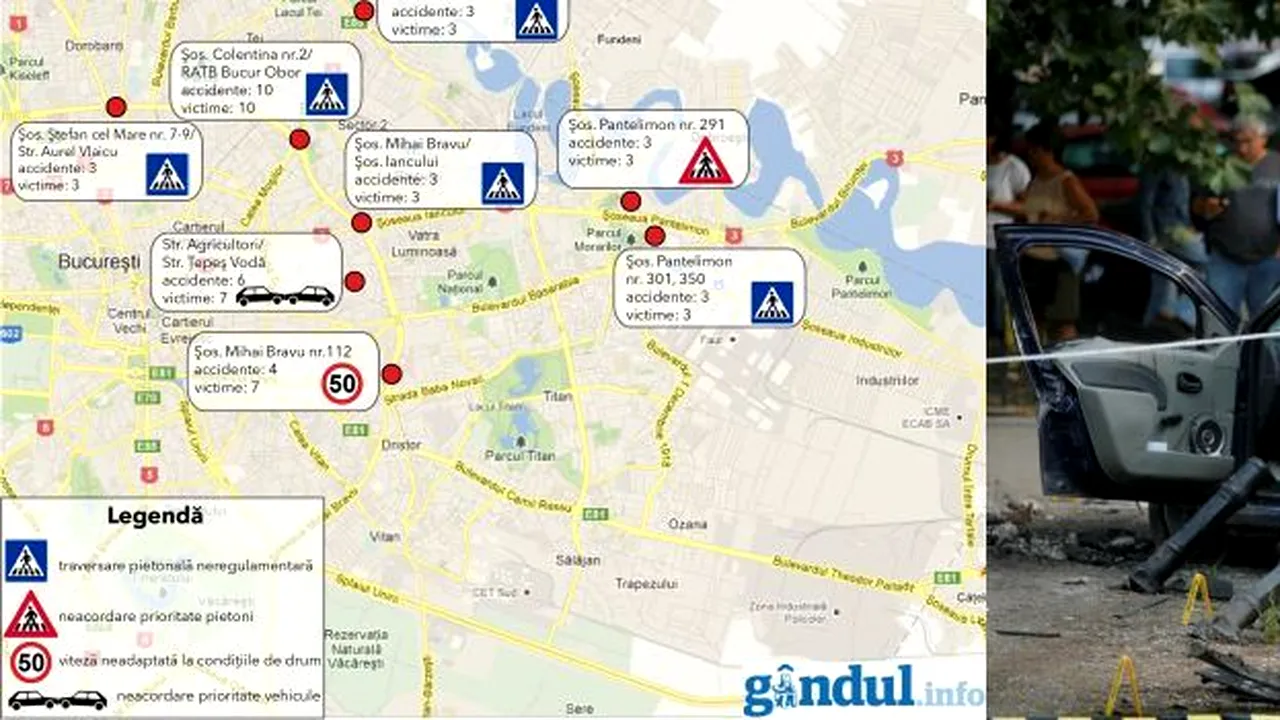 HARTA celor mai PERICULOASE 40 de INTERSECȚII din București. Care este „punctul negru