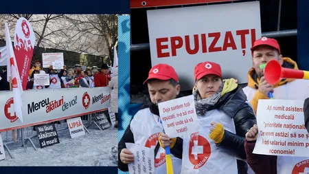 Angajații din SĂNĂTATE au protestat în fața Ministerului Muncii. Asistent medical: „Eroul din pandemie a fost îngenuncheat”