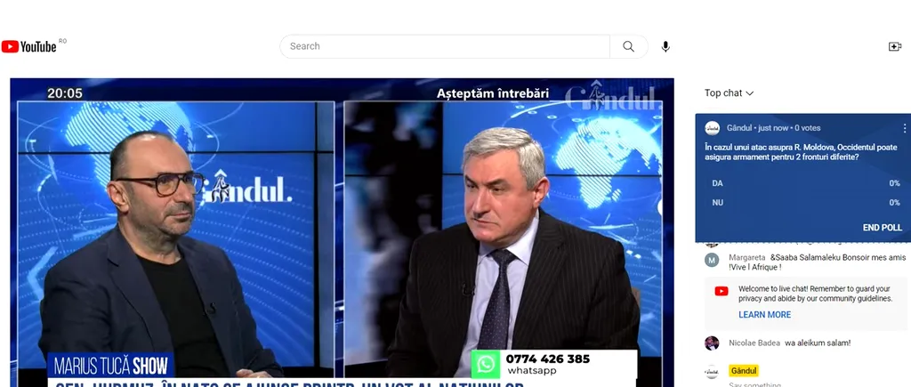 POLL Marius Tucă Show: „În cazul unui atac al Rusiei asupra Republicii Moldova, Occidentul poate asigura armament pentru două fronturi diferite?”