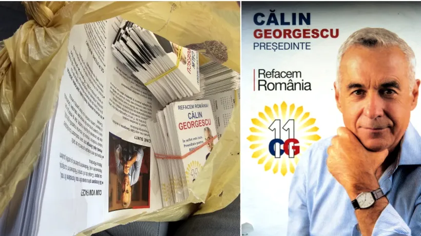 Candidatul zero cheltuieli de promovare, dat de gol de un ANONIM/Pachet cu pliante și afișe cu Călin GEORGESCU, la o mănăstire