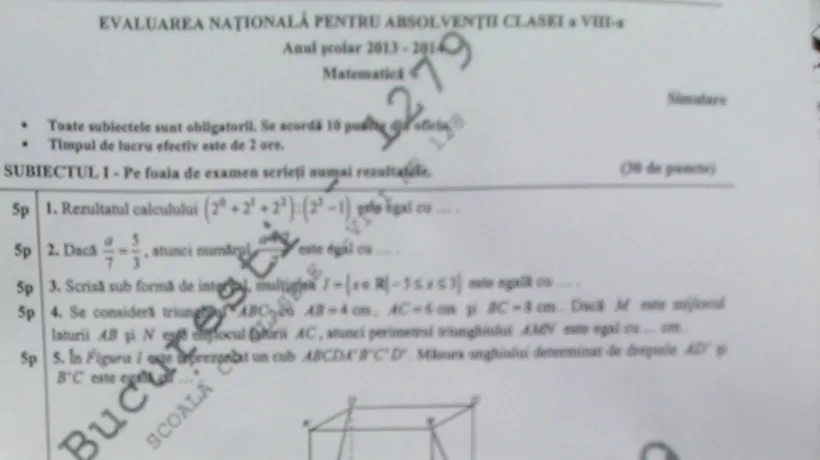 SUBIECTE MATEMATICĂ EVALUARE NAȚIONALĂ 2014. Ce subiecte le-au pus probleme elevilor de clasa a VIII-a. FOTO